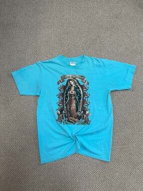 La Playa Premium Label Amor Celestial Virgen de Guadalupe Glitter Graphic T-Shir
